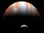 A picture taken by New Horizons of Jupiter and its moon Io.