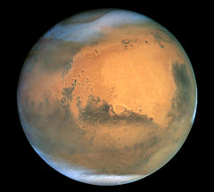 A picture of Mars taken from the Hubble Space Telescope