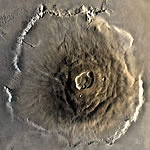 Olympus Mons. Viking Orbiter 1 color mosaic. Image: NASA and the Jet Propulsion Laboratory