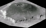 Olympus Mons shown next to smaller mountains on the Martian surface