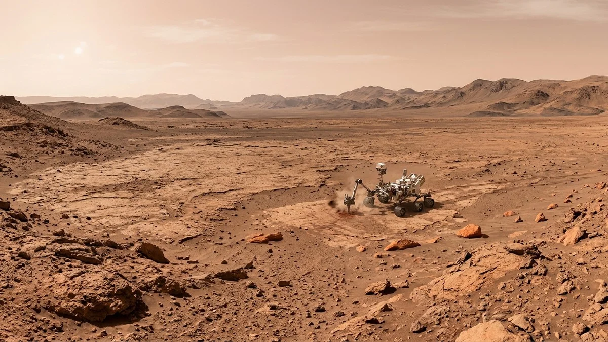 Mars surface with the Rosalind Franklin landing site at Oxia Planum