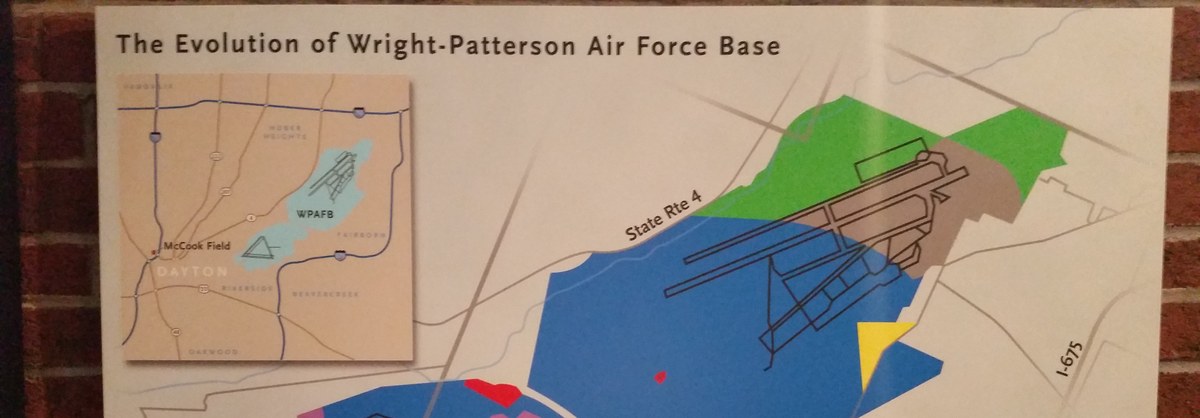Colour-coded map showing the evolution of Wright-Patterson Air Force Base near Dayton, Ohio, from its origins as McCook Field in 1917